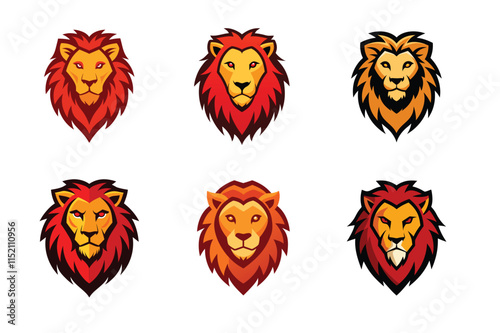 Lion Head mascot icon set vector illustration