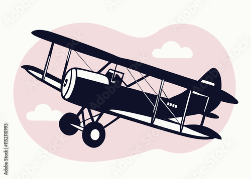 airplane flying in the sky. Old fighter biplane in flight. 3D rendered illustration isolated on empty background.