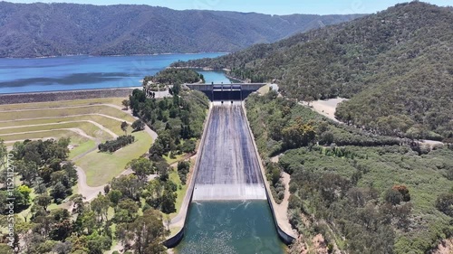 Aerial footage of Eildon wall Victoria Australia photo