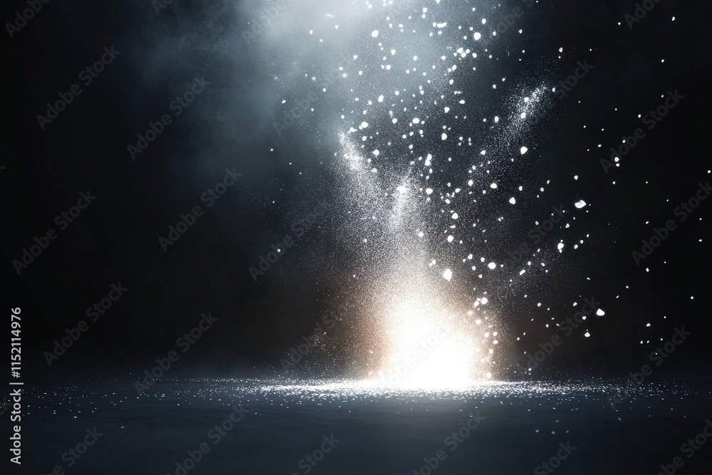 Bright Light Explosion with Sparkling Particles Rising Bright Light Explosion with Sparkling Particles Rising