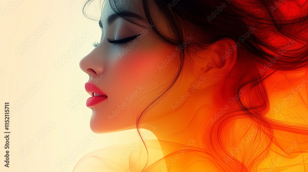 New Year, Christmas minimalist cosmetology banner with copy space, clean background, Asian woman, beauty industry New Year, Christmas minimalist cosmetology banner with copy space, clean background, Asian woman, beauty industry