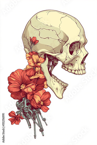 Skull and Flower Arm illustration photo