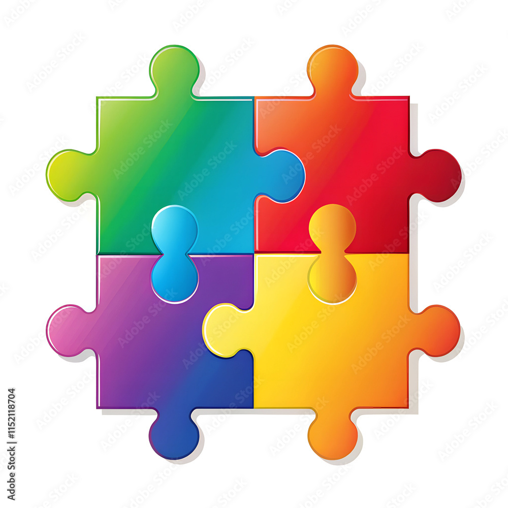 Flat Vector Puzzle Piece Design Bright and Vibrant Colors for Creative Projects Flat Vector Puzzle Piece Design Bright and Vibrant Colors for Creative Projects