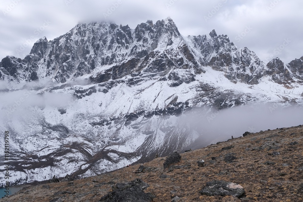 Obraz premium Amazing mountain panorama of Himalayas from peak Gokyo Ri. Gokyo is famous region of Himalayas, Nepal