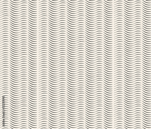 Vertical black wave thin line geometric seamless pattern.