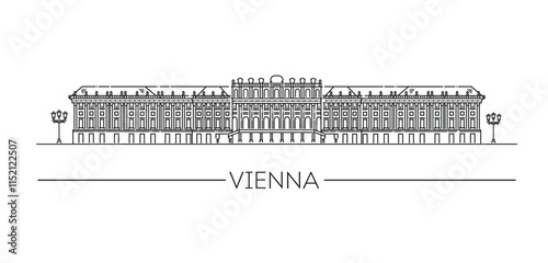 Vector line illustration of Schonbrunn Palace, Vienna, Austria.