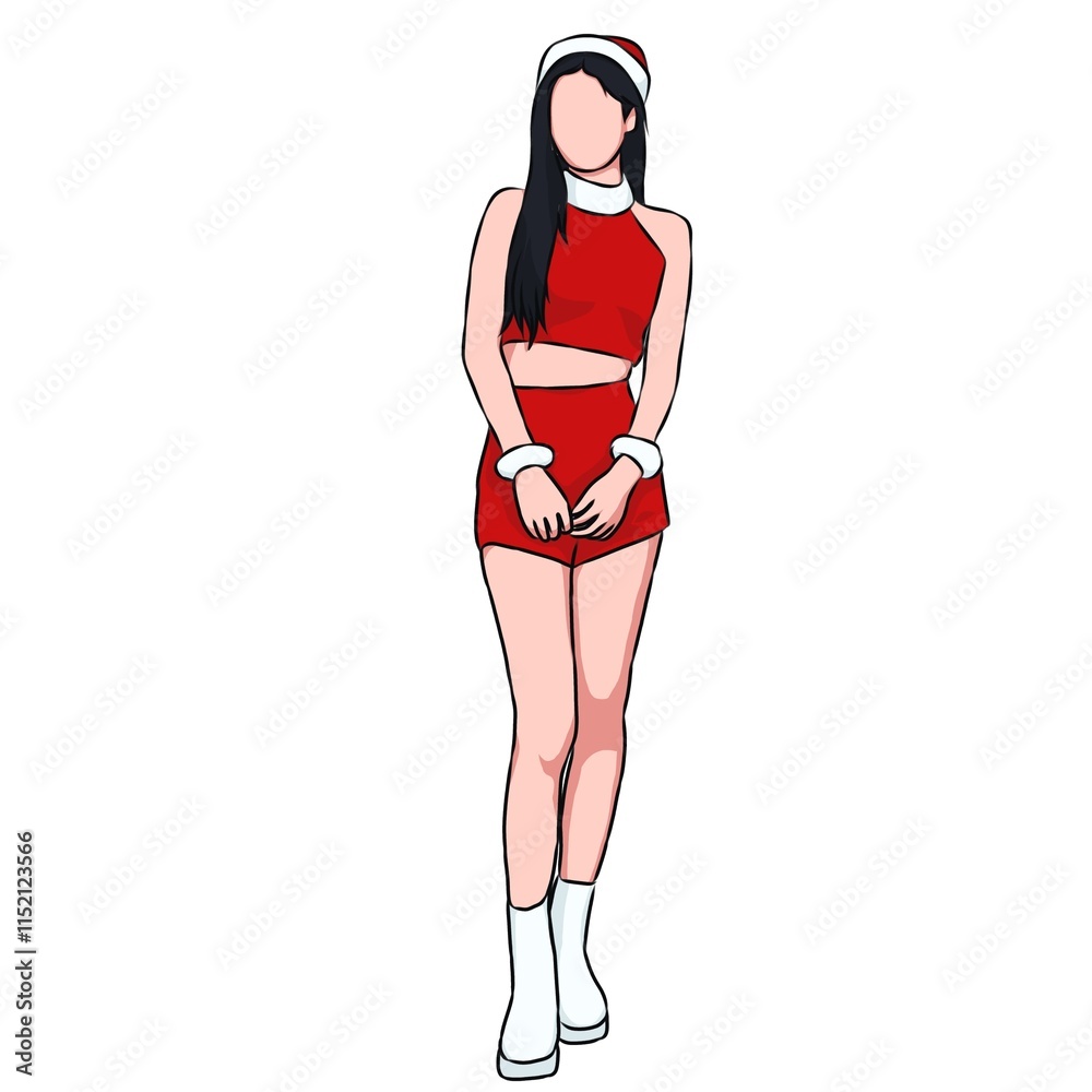 Vector Illustration Korean Pop Christmas Santa Outfit 