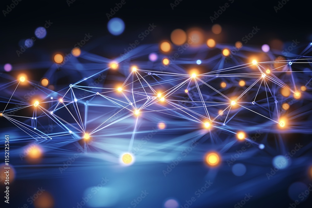 Abstract Network Connections with Glowing Lights and Depth Effect Abstract Network Connections with Glowing Lights and Depth Effect
