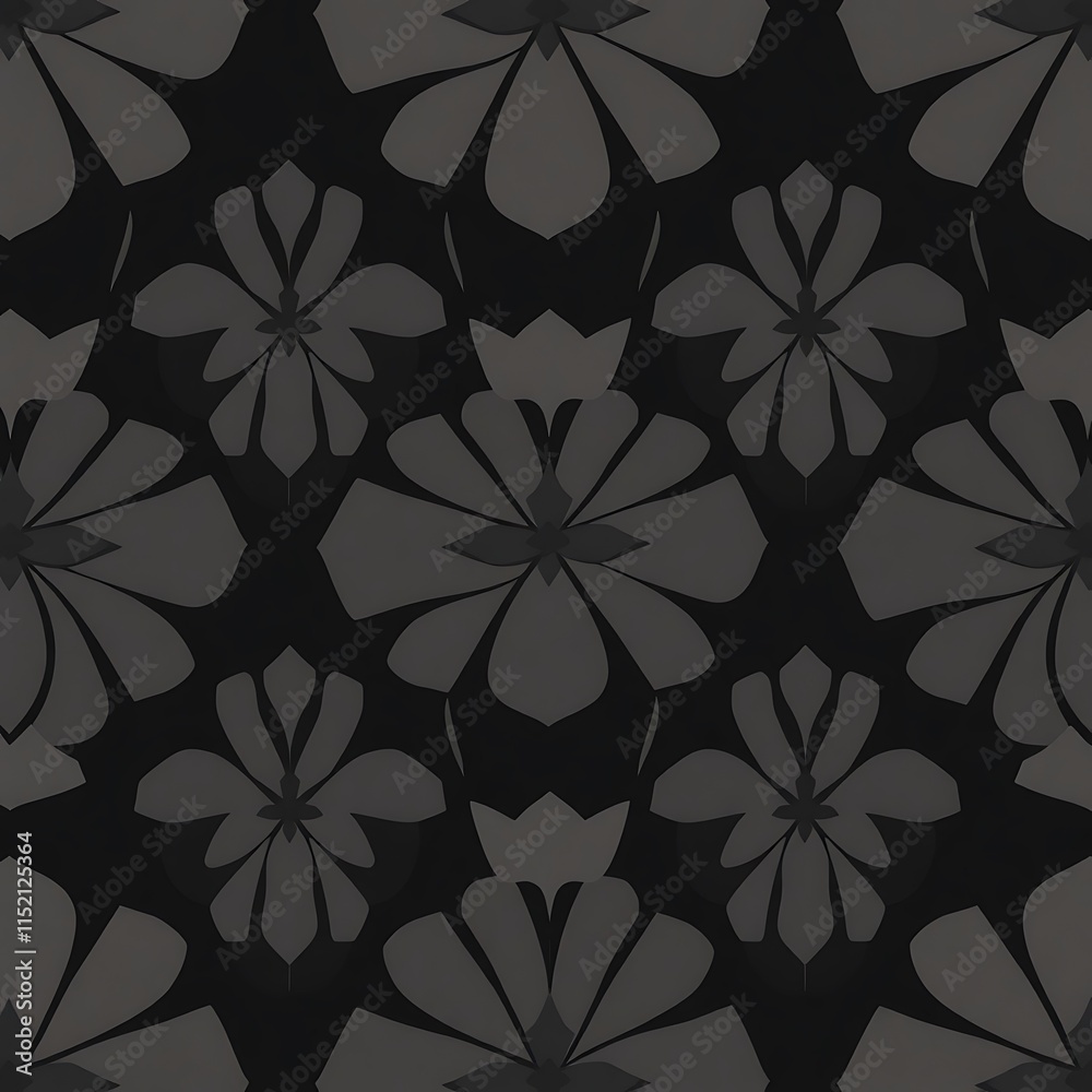 custom made wallpaper toronto digitalElegant Floral Pattern on Black: A seamless, sophisticated design featuring delicate grey floral motifs on a rich black background.