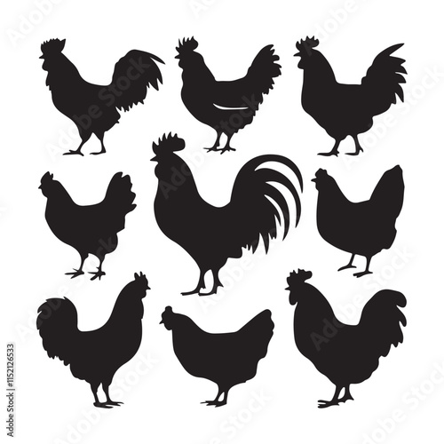 chicken silhouettes, set of chicken vector, silhouettes of hen chicken collection. silhouette chicken family