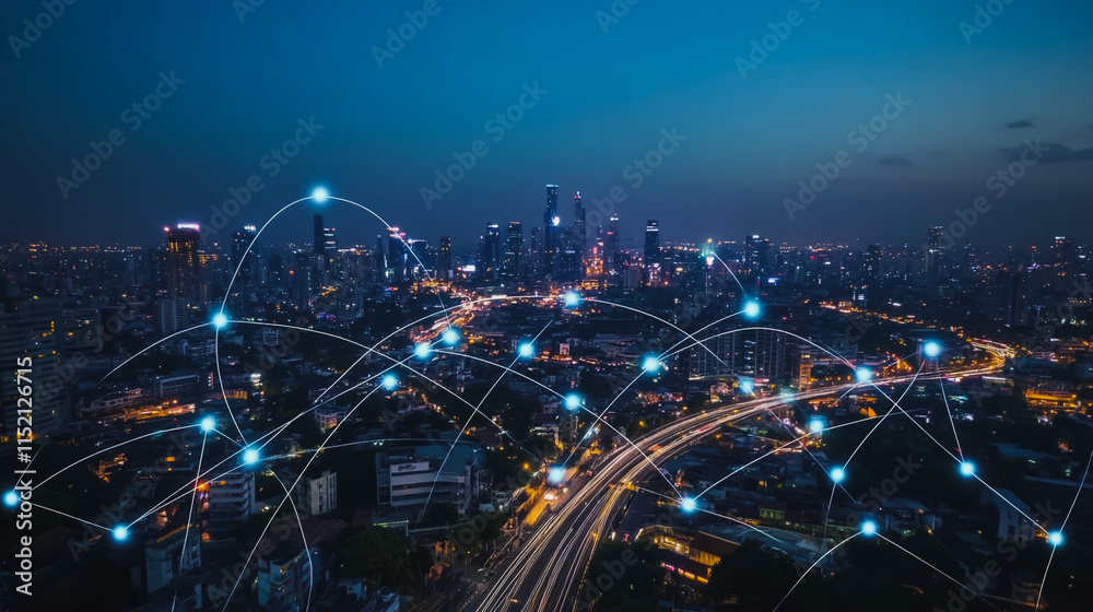 Smart digital city with connection cyber security network reciprocity over the cityscape . future smart wireless digital city and social media networking systems that connects people within the city Smart digital city with connection cyber security network reciprocity over the cityscape . future smart wireless digital city and social media networking systems that connects people within the city