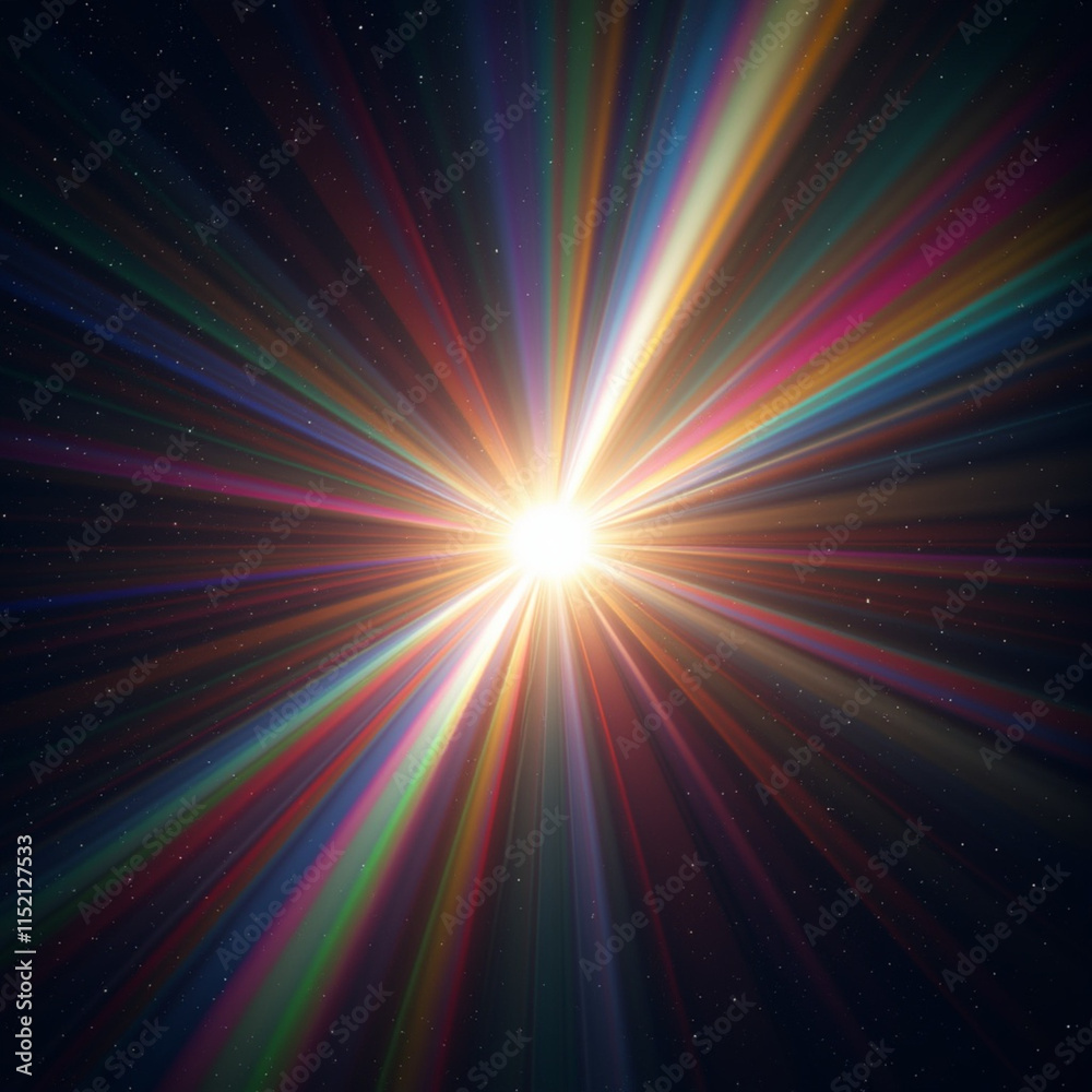 Obraz premium Vibrant Rainbow Light Rays Radiating from a Central Point