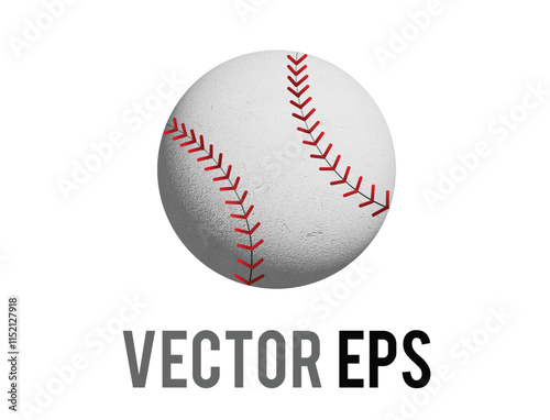 3D round white ball for baseball icon with regulation red stitching