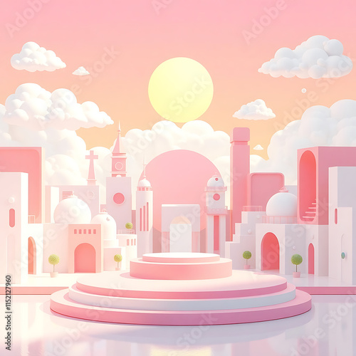 A Whimsical 3D Render of Geometric Shapes and Soft Hues