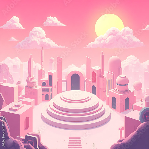 A Whimsical 3D Render of Geometric Shapes and Soft Hues