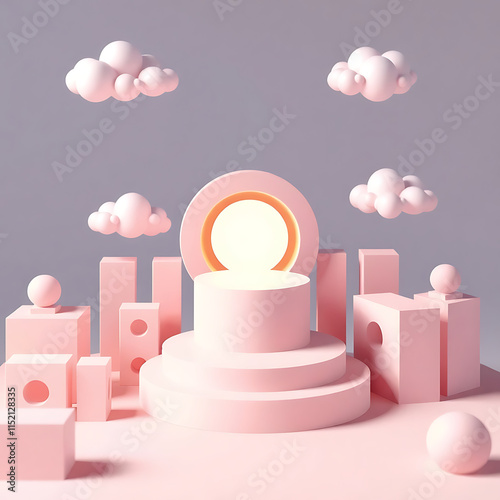 A Whimsical 3D Render of Geometric Shapes and Soft Hues