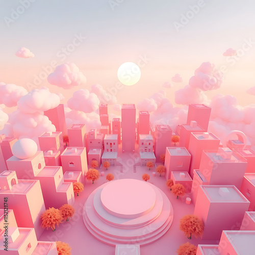 A Whimsical 3D Render of Geometric Shapes and Soft Hues