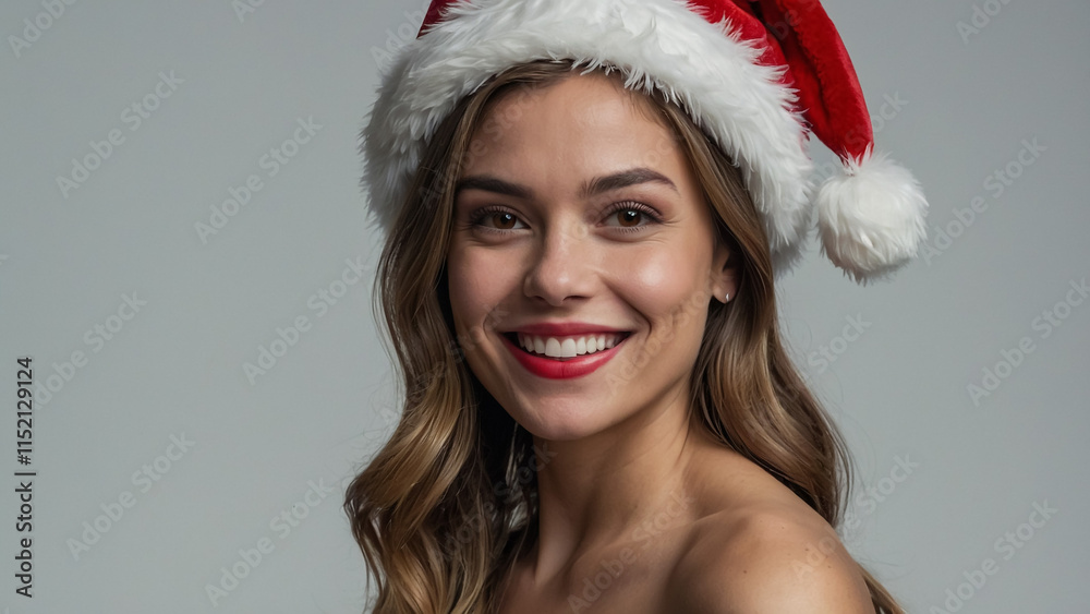 Beautiful smiling woman wear santa claus hat Beautiful smiling woman wear santa claus hat