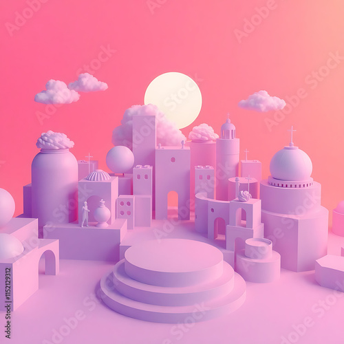 A Whimsical 3D Render of Geometric Shapes and Soft Hues
