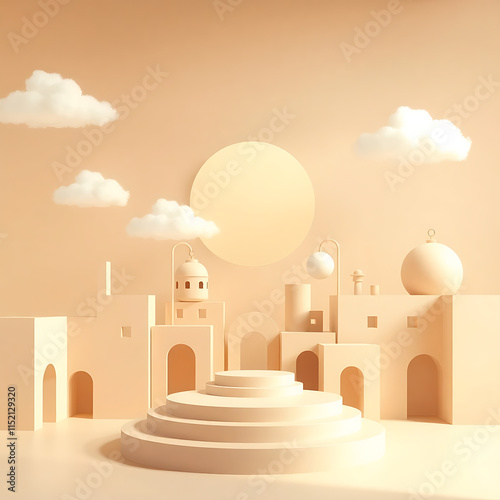 A Whimsical 3D Render of Geometric Shapes and Soft Hues