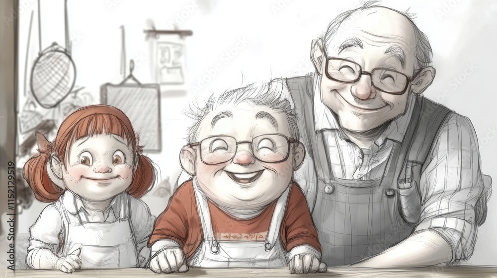 Fototapeta premium National Humor Month Heartwarming scene of a happy family cooking together in the kitchen
