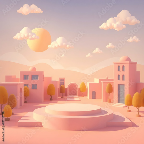 A Whimsical 3D Render of Geometric Shapes and Soft Hues