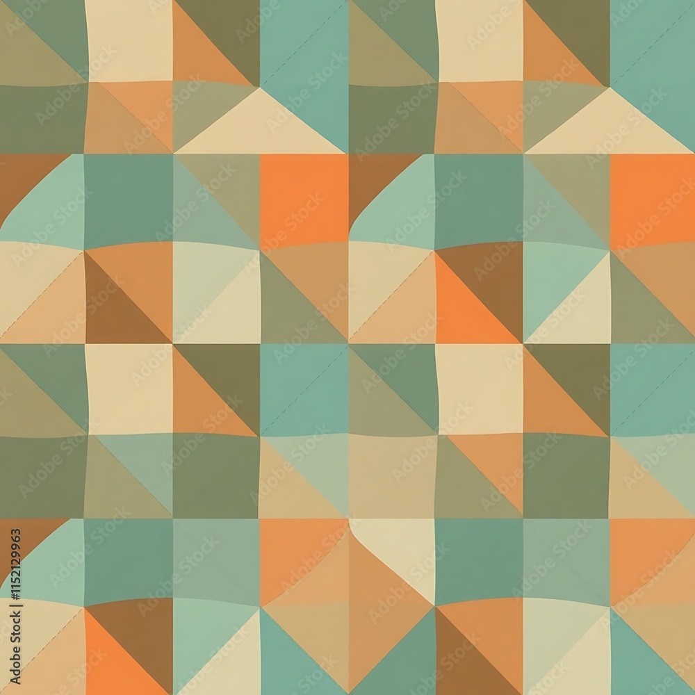 Retro Geometric Pattern: A mesmerizing blend of teal, orange, and beige hues forming an abstract geometric pattern. Ideal for backgrounds, textiles, and modern design projects. Retro Geometric Pattern: A mesmerizing blend of teal, orange, and beige hues forming an abstract geometric pattern. Ideal for backgrounds, textiles, and modern design projects.