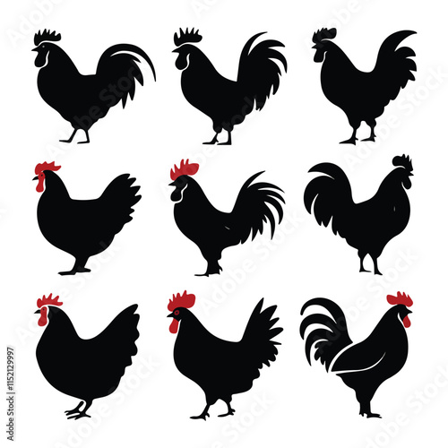 chicken silhouettes, set of chicken vector, silhouettes of hen chicken collection. silhouette chicken family