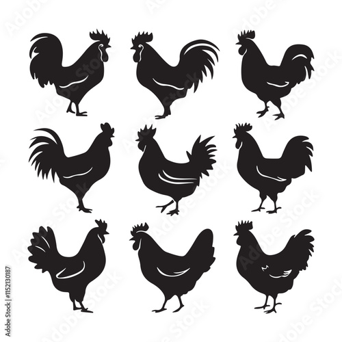 chicken silhouettes, set of chicken vector, silhouettes of hen chicken collection. silhouette chicken family