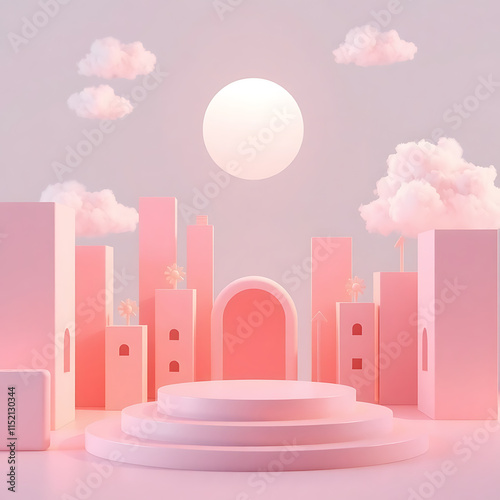 A Whimsical 3D Render of Geometric Shapes and Soft Hues