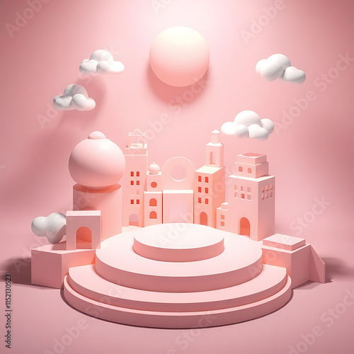 A Whimsical 3D Render of Geometric Shapes and Soft Hues