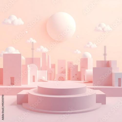 A Whimsical 3D Render of Geometric Shapes and Soft Hues