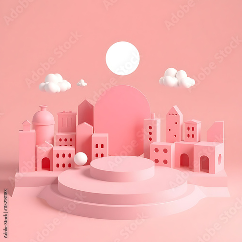 A Whimsical 3D Render of Geometric Shapes and Soft Hues