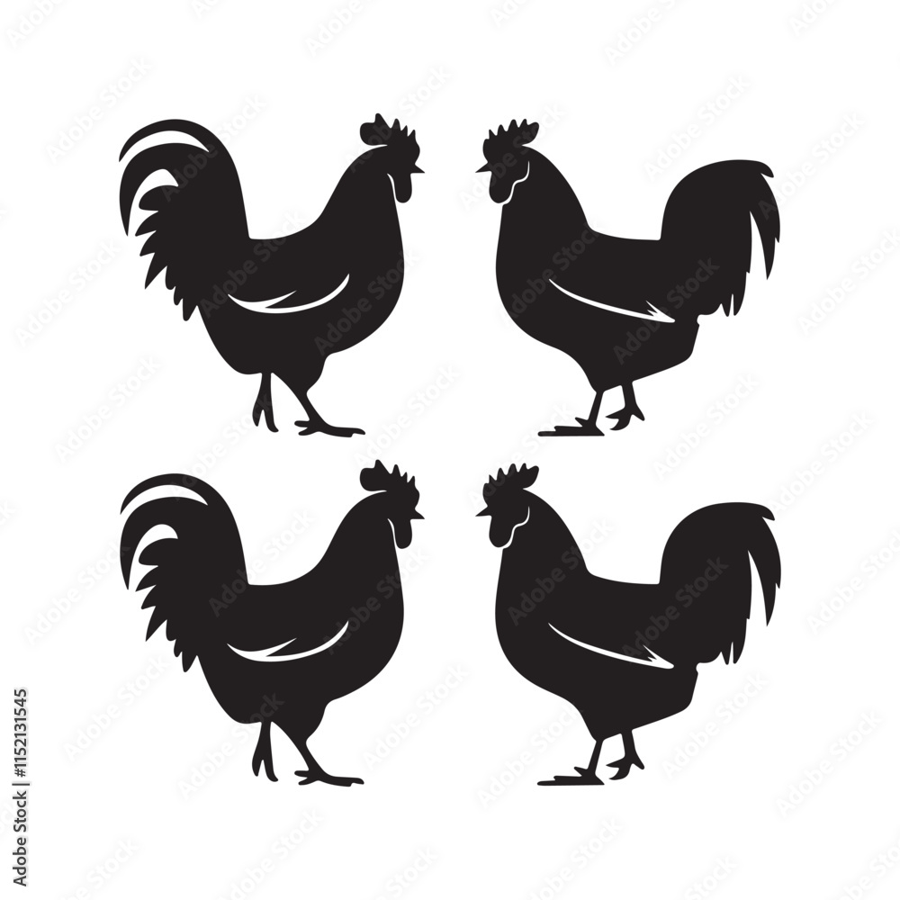 Fototapeta premium Chicken Silhouette, Vector EPS10 Illustration Vector black silhouette of a hen on a white background.