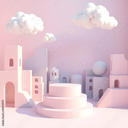 A Whimsical 3D Render of Geometric Shapes and Soft Hues