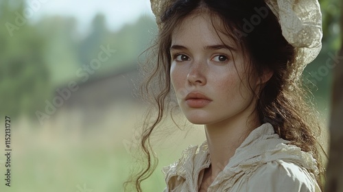 Gwyl Mabsant Vintage portrait of a young woman in historical dress outdoors photo