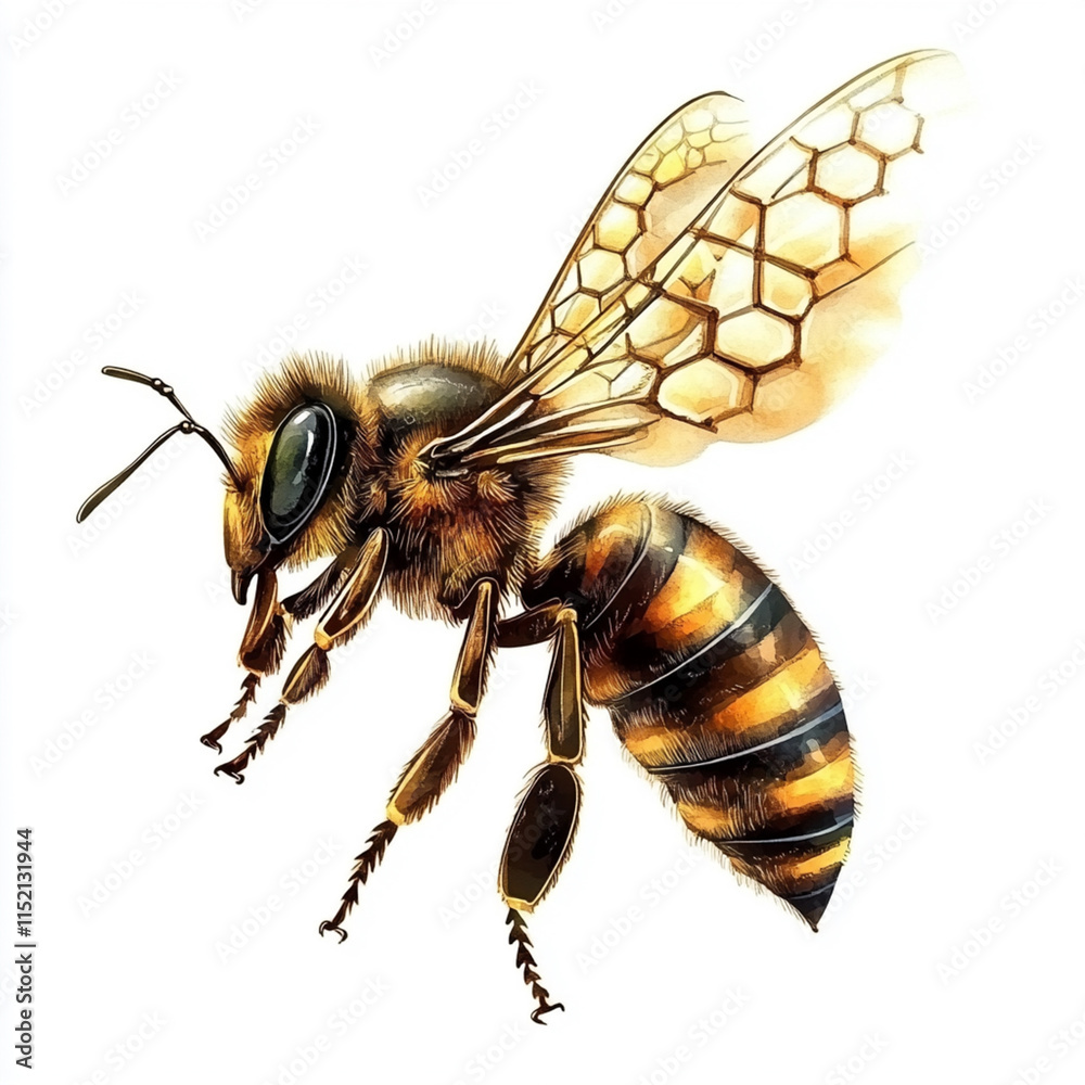 Detailed Illustration of a Honey Bee with Honeycomb Texture and Vibrant Colors Detailed Illustration of a Honey Bee with Honeycomb Texture and Vibrant Colors