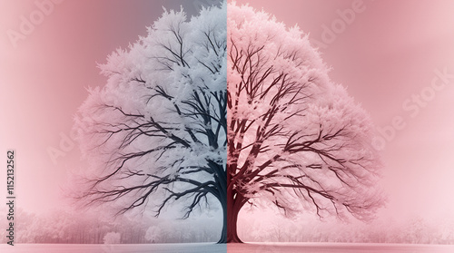 dual-toned tree with contrasting pink and blue hues is featured in the image photo