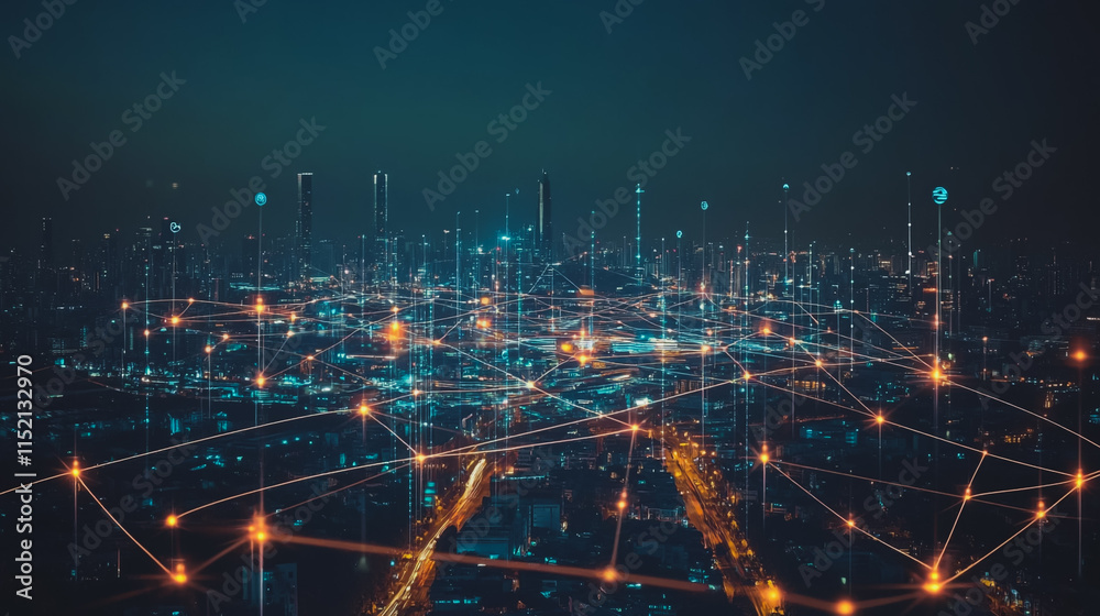 Smart digital city with connection cyber security network reciprocity over the cityscape . future smart wireless digital city and social media networking systems that connects people within the city Smart digital city with connection cyber security network reciprocity over the cityscape . future smart wireless digital city and social media networking systems that connects people within the city