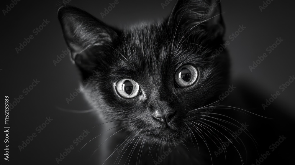 Curious black cat with bright eyes in monochrome portrait Feline Fix by Five Month Curious black cat with bright eyes in monochrome portrait Feline Fix by Five Month