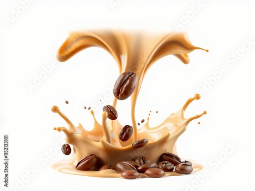 A splash of coffee with beans, symbolizing energy and refreshment.