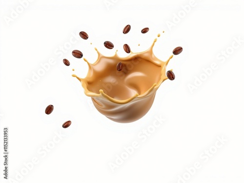 A splash of creamy liquid with coffee beans, showcasing a dynamic and appetizing visual.