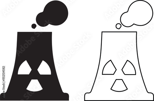 Pollution icon set waste disasters; air pollution Black silhouette nuclear power plant vector icon design