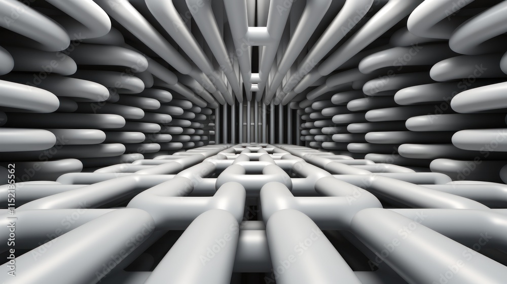 Abstract Gray Tunnel: A 3D Render of Interconnected Pipes Creating a Futuristic and Intriguing Space Abstract Gray Tunnel: A 3D Render of Interconnected Pipes Creating a Futuristic and Intriguing Space