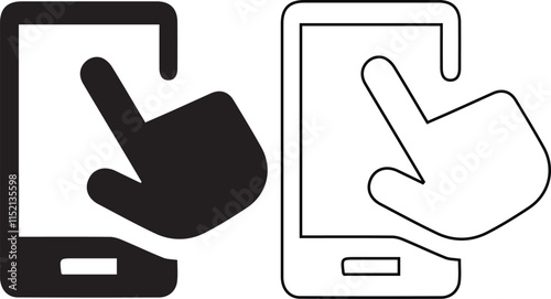 Touch Mobile icon set Hand touch screen smartphone. Mobile phone touch screen icon. Click on the smartphone. Vector illustration.