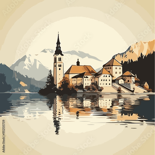 Lake Bled vector illustration