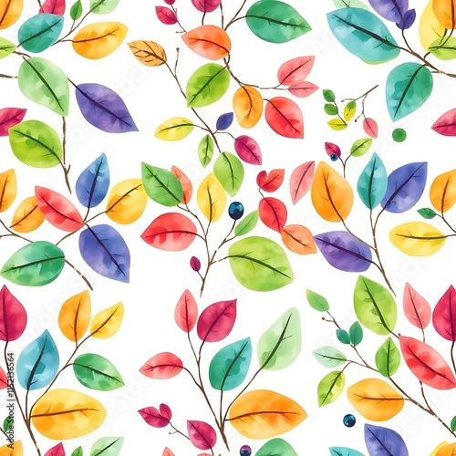 Vibrant Autumn Leaves Watercolor Seamless Pattern 