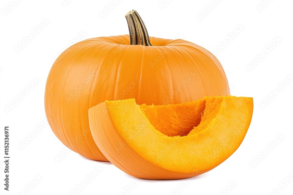 Obraz premium realistic autumn pumpkin with smooth orange surface cut out on white background
