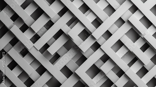 Intricate geometric pattern of interwoven shapes in monochrome, ideal for modern design and architectural inspiration.
