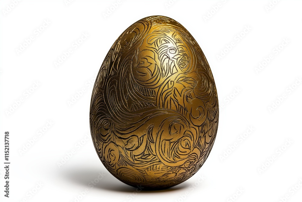 Elegant Golden Egg with Intricate Floral Patterns and Shiny Finish Elegant Golden Egg with Intricate Floral Patterns and Shiny Finish